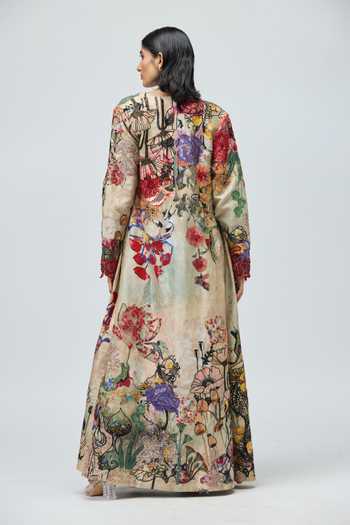 Shop_Varun Bahl_Multi Color Modal, Dupion Embroidery Open Neck, Printed Cape Set _at_Aza_Fashions