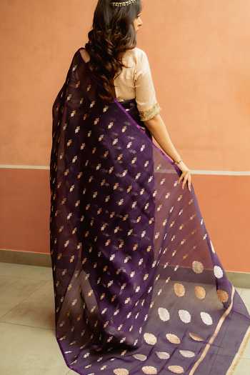 Priyanka Raajiv_Purple Silk Chiti Saree With Unstitched Blouse Fabric _at_Aza_Fashions