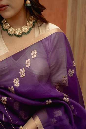 Priyanka Raajiv_Purple Silk Aparna Woven Saree With Unstitched Blouse Fabric _Online_at_Aza_Fashions