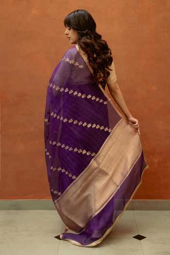 Shop_Priyanka Raajiv_Purple Silk Aparna Woven Saree With Unstitched Blouse Fabric _at_Aza_Fashions