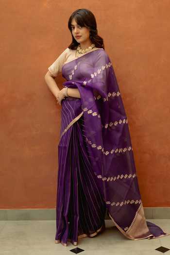Buy_Priyanka Raajiv_Purple Silk Aparna Woven Saree With Unstitched Blouse Fabric _Online_at_Aza_Fashions