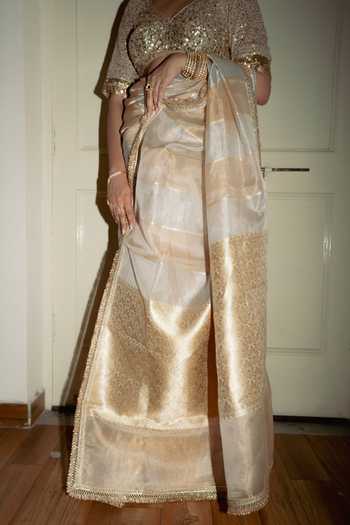 Buy_Priyanka Raajiv_Ivory Silk Ajita Banarasi Saree With Unstitched Blouse Piece _Online_at_Aza_Fashions