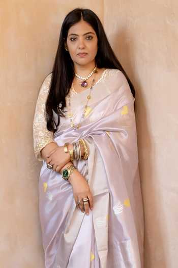 Priyanka Raajiv_Purple Silk, Chanderi Iraya Saree With Unstitched Blouse Piece _Online_at_Aza_Fashions