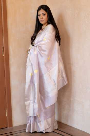 Buy_Priyanka Raajiv_Purple Silk, Chanderi Iraya Saree With Unstitched Blouse Piece _Online_at_Aza_Fashions