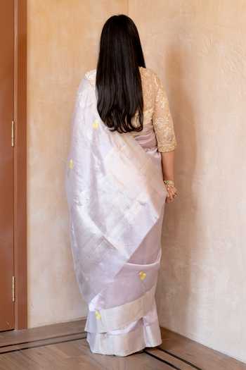 Shop_Priyanka Raajiv_Purple Silk, Chanderi Iraya Saree With Unstitched Blouse Piece _at_Aza_Fashions