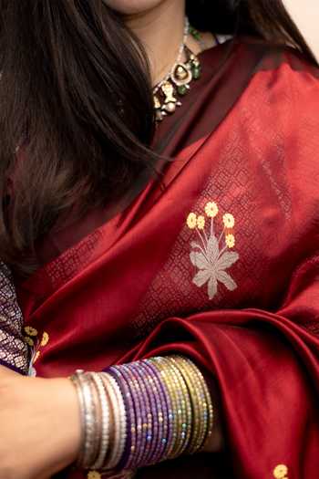 Buy_Priyanka Raajiv_Red Silk, Chanderi Kaushiki Saree With Unstitched Blouse 