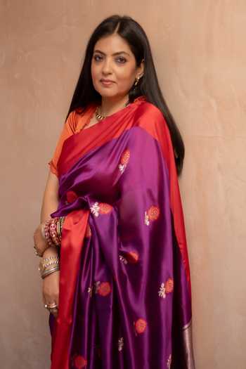 Priyanka Raajiv_Purple Silk, Chanderi Shyamali Saree With Unstitched Blouse Piece _Online_at_Aza_Fashions