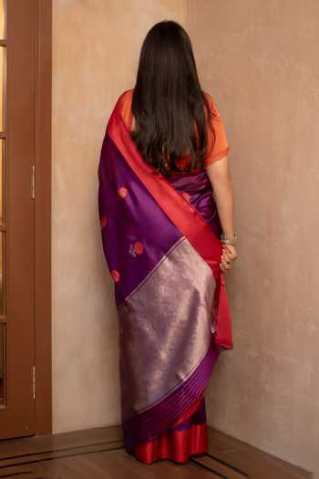 Shop_Priyanka Raajiv_Purple Silk, Chanderi Shyamali Saree With Unstitched Blouse Piece _at_Aza_Fashions