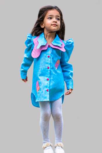 Shop_Label Kiaa_Blue Handloom Cotton Ice Cream Embroidered Dress _at_Aza_Fashions