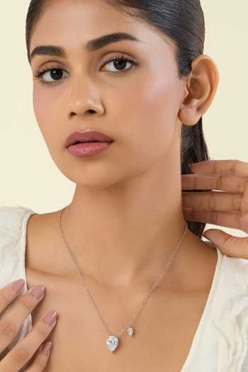 Buy_Isharya_Silver Plated Camellia Opaline Pendant Necklace _at_Aza_Fashions