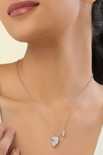 Shop_Isharya_Silver Plated Camellia Opaline Pendant Necklace _Online_at_Aza_Fashions