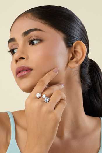 Buy_Isharya_Silver Plated Estelle Opaline Ring _at_Aza_Fashions