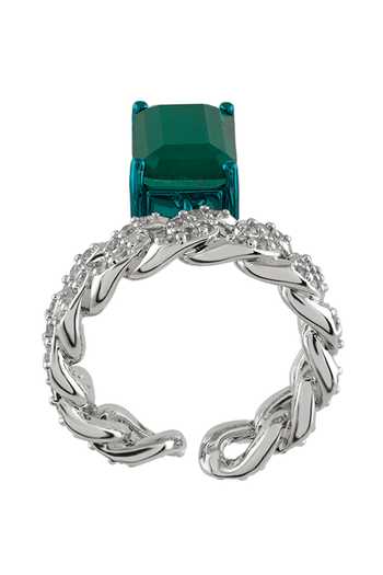 Shop_Isharya_Green Camellia Stone Studded Ring _at_Aza_Fashions