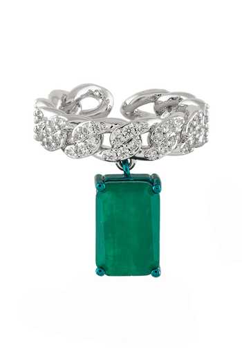 Buy_Isharya_Green Camellia Stone Studded Ring _Online_at_Aza_Fashions