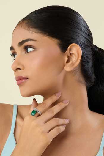 Shop_Isharya_Green Camellia Stone Studded Ring _Online_at_Aza_Fashions