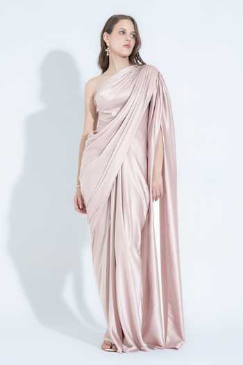 Buy_NA-KA_Pink Satin One Shoulder Draped Gown _Online_at_Aza_Fashions