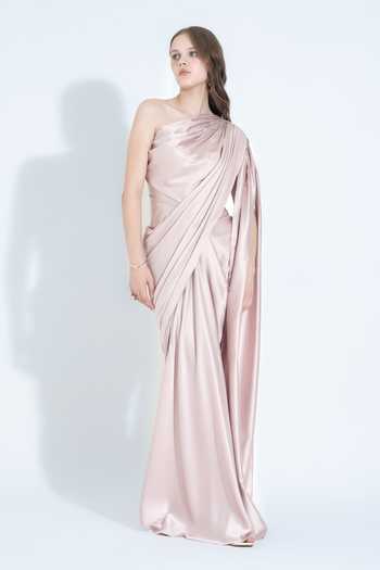 Shop_NA-KA_Pink Satin One Shoulder Draped Gown _Online_at_Aza_Fashions