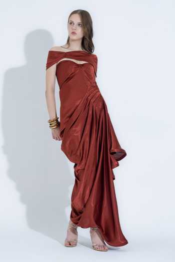 Buy_NA-KA_Orange Silk Off-shoulder, Cowl Neck Off Gown With Detachable Overlay _Online_at_Aza_Fashions