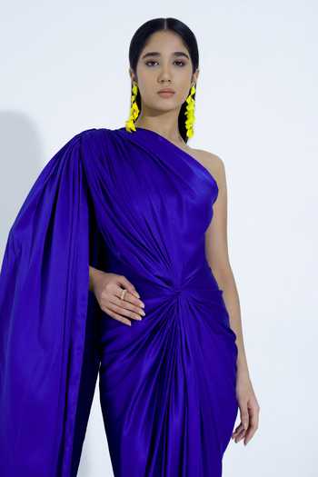 Shop_NA-KA_Blue Satin Asymmetric Neck Gathered Gown _Online_at_Aza_Fashions