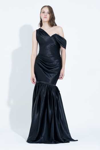 Buy_NA-KA_Black Silk One Shoulder Gown _Online_at_Aza_Fashions