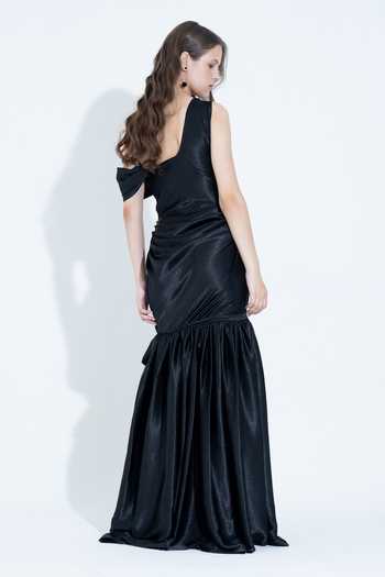 NA-KA_Black Silk One Shoulder Gown _Online_at_Aza_Fashions