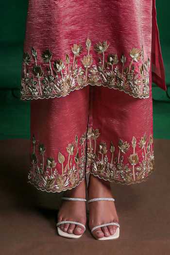 Buy_Charu Makkar_Pink Chanderi, Tissue, Organza Shabhana Gota Work Kurta Set _Online_at_Aza_Fashions