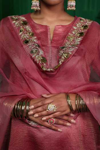Buy_Charu Makkar_Pink Chanderi, Tissue, Organza Shabhana Gota Work Kurta Set 