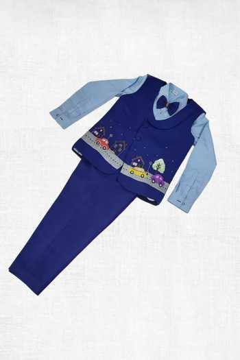 Toplove_Blue Crepe Midnight Townscape Waistcoat And Pant Set _Online_at_Aza_Fashions