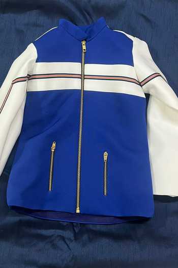 Shop_Toplove_Blue Crepe Urban Racer Biker Jacket And Pant Co-ord Set _at_Aza_Fashions
