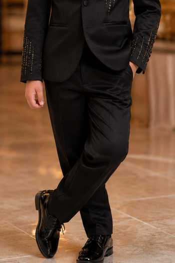 Shop_Toplove_Black Satin Drizzle Embroidered Blazer Pant Set _Online_at_Aza_Fashions