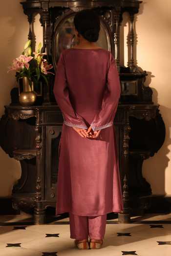 Shop_Seher Jaipur_Pink Silk Square Neck Azrina Embroidered Bodice Kurta Set _at_Aza_Fashions