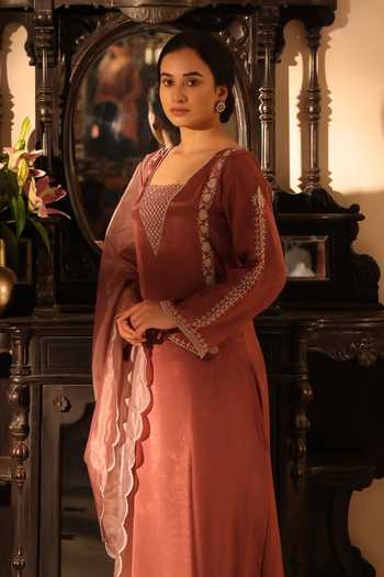 Shop_Seher Jaipur_Pink Silk Square Neck Azrina Embroidered Bodice Kurta Set 