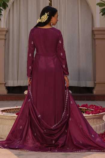 Shop_Seher Jaipur_Purple Silk Sweetheart Neck Zeya Embroidered Anarkali Set _at_Aza_Fashions