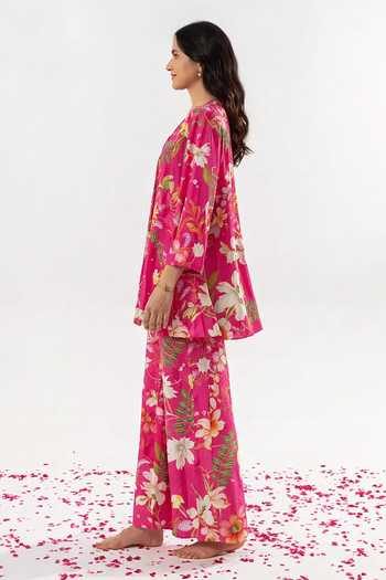 Aroop Shop India_Pink Shantoon V-neck Reyanna Printed Pant Set _Online_at_Aza_Fashions