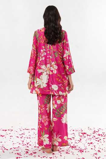 Shop_Aroop Shop India_Pink Shantoon V-neck Reyanna Printed Pant Set _at_Aza_Fashions