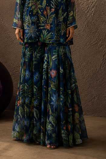 Shop_Aroop Shop India_Blue Chiffon Round Neck, Yes Ziya Printed Kurta Set _Online_at_Aza_Fashions