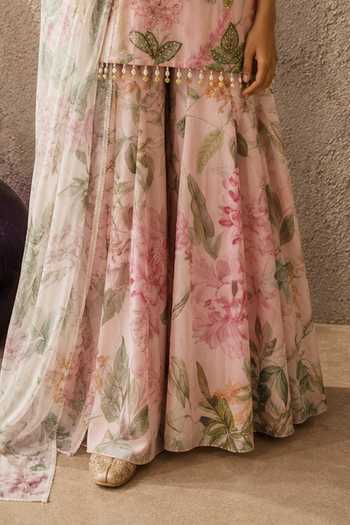 Aroop Shop India_Pink Chiffon Scoop Neck Liyana Printed Kurta Set _Online_at_Aza_Fashions
