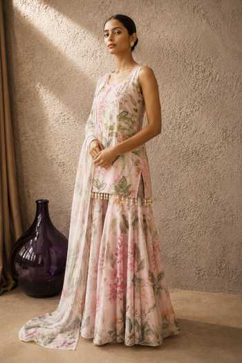 Buy_Aroop Shop India_Pink Chiffon Scoop Neck Liyana Printed Kurta Set 