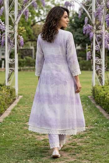 Shop_Missprint_Purple Organza, Cotton V-neck Shibori Tie Dye Kurta Set _at_Aza_Fashions