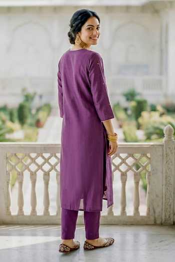 Shop_Missprint_Purple Silk, Cotton, Silk, Kurta Set With Printed Dupatta _at_Aza_Fashions