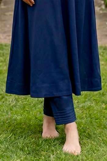 Missprint_Blue Silk, Chanderi, Modal Round Neck Sleeveless Kurta Set With Mustard Dupatta _Online_at_Aza_Fashions