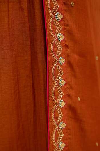 Buy_AM by Anita Mittal_Orange Cotton V-neck Jhoomar A-line Embroidered Kurta Set _Online