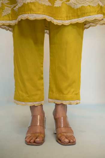 Buy_AM by Anita Mittal_Green Silk, Chanderi Round Neck Seher Anarkali Pant Set _Online_at_Aza_Fashions