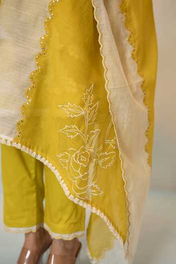 AM by Anita Mittal_Green Silk, Chanderi Round Neck Seher Anarkali Pant Set _at_Aza_Fashions