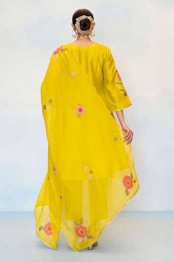Shop_AM by Anita Mittal_Green Silk, Chanderi Round Neck Gul Embroidered Anarkali Set _at_Aza_Fashions
