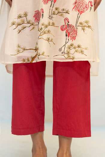 Shop_AM by Anita Mittal_Off White Chanderi Mandarin Collar, Yes Rosh Floral Pattern Kurta With Pant 