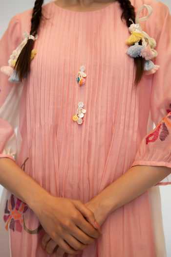 AM By Anita Mittal_Pink Chanderi Round Neck, Yes Meher Mul Tunic And Pant Set _at_Aza_Fashions