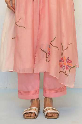 Buy_AM By Anita Mittal_Pink Chanderi Round Neck, Yes Meher Mul Tunic And Pant Set 