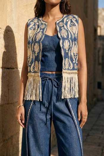 Buy_Aditi Somani_Blue Denim Open Neck Jacket And Flap Pant Set _Online_at_Aza_Fashions