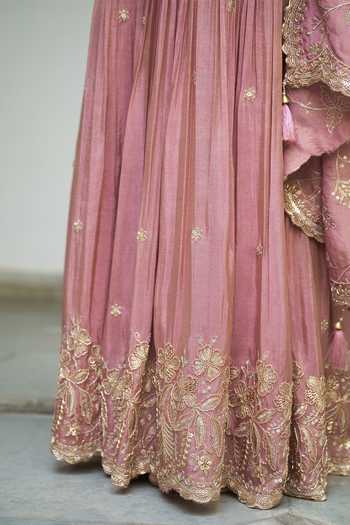 Buy_Meenagurnam_Lavender Tissue V-neck Embroidered Kurta Gharara Set 